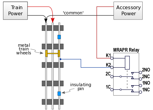  rail to detect electric trains on a three rail model railroad layout