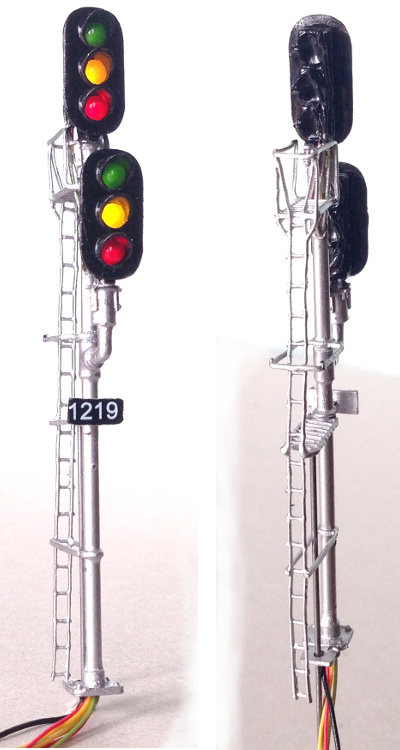 2 pcs HO/OO Scale LEDs Made dual heads Railway Signals 3 over 3 yellow flashing 